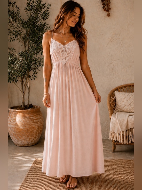 Charlotte Russe Dresses & Skirts - Charlotte Russe Blush Pink Lace Maxi Dress Boho Romantic Medium